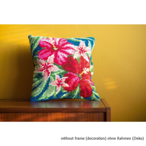 Vervaco stamped cross stitch kit cushion Hibiscus...