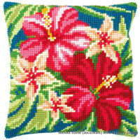 Vervaco stamped cross stitch kit cushion Hibiscus Flowers, DIY