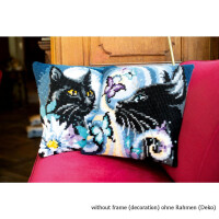 Almohada de punto de cruz Vervaco "Gato con mariposas", diseño de bordado dibujado