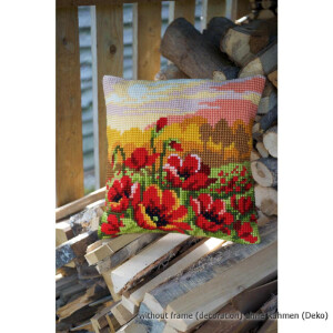 Vervaco stamped cross stitch kit cushion Poppies, DIY