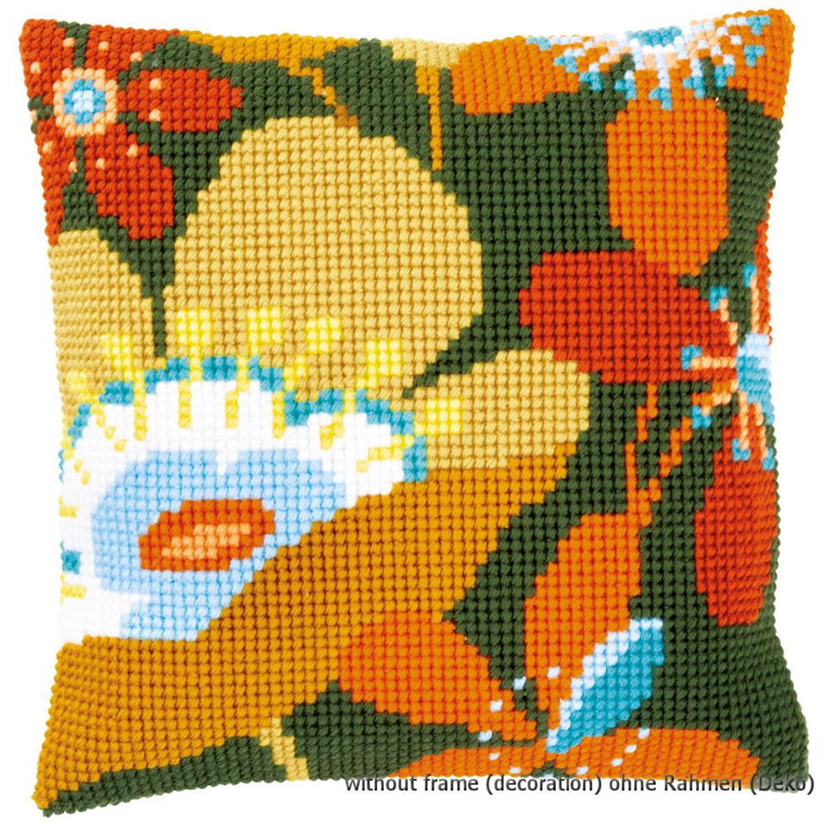 Vervaco stamped cross stitch kit cushion Retro Flowers I,...