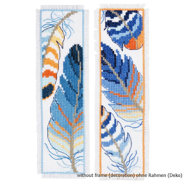 Vervaco Bookmark counted cross stitch kit Blue feathers set of 2, DIY