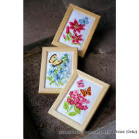 Vervaco Pack de bordado en miniatura "Flores y mariposas" Juego de 3, patrones de conteo