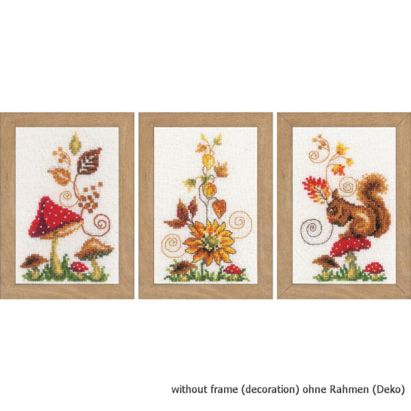 Vervaco miniaturen borduurpakket "Herbstidylle" Set van 3, telpatroon