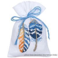 Vervaco Herbal bags counted cross stitch kit Blue feathers set of 3, DIY