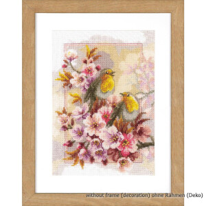 Vervaco counted cross stitch kit Robins in flowers, DIY