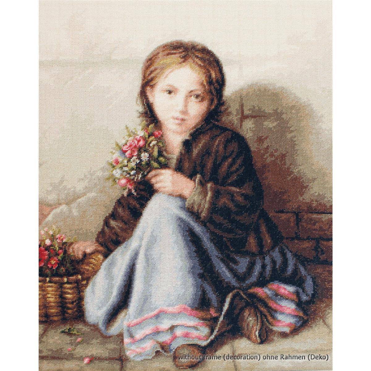 One painting shows a young girl sitting on the floor...