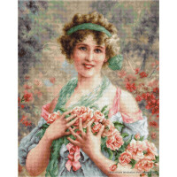 Set punto croce Luca-S "Giovane donna con rose", motivo a contare, 28,5x35,5cm
