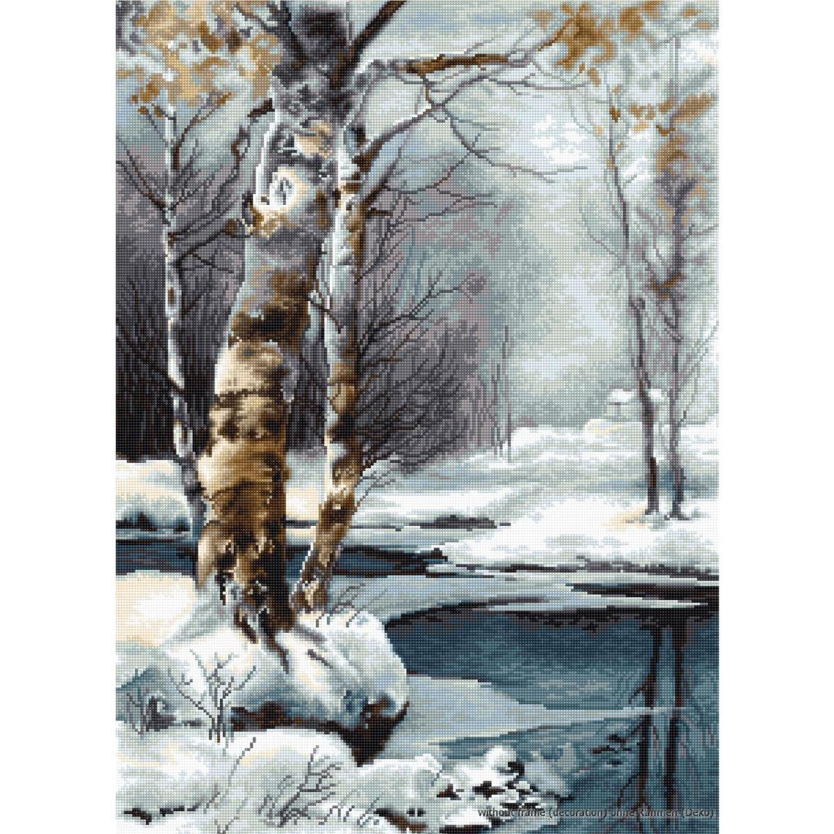 A tranquil winter landscape, reminiscent of a design from...