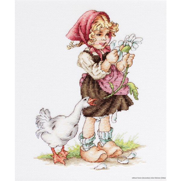 Luca-S Набор для вышивания крестом "Девочка с гусем", счетная схема, 14,5x20 см
