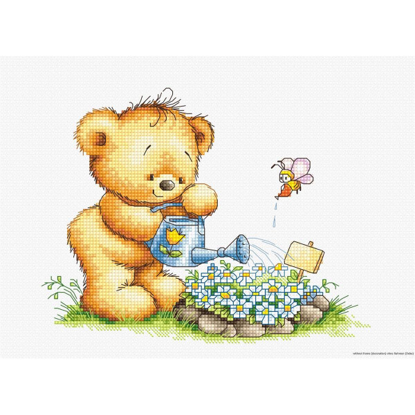 Luca-S counted Cross Stitch kit "Bear with Watering", 16,5x13cm, DIY