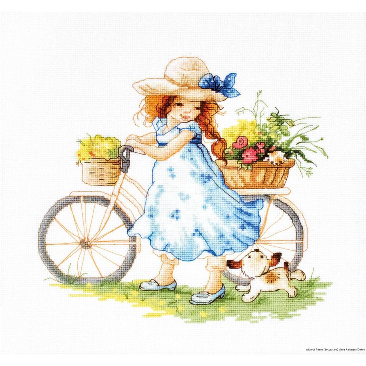 Illustration dune jeune fille en robe bleue et chapeau de...