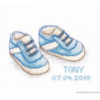 Set di punto croce Luca-S "Baby shoes boy", modello a contare, 12,5x8cm