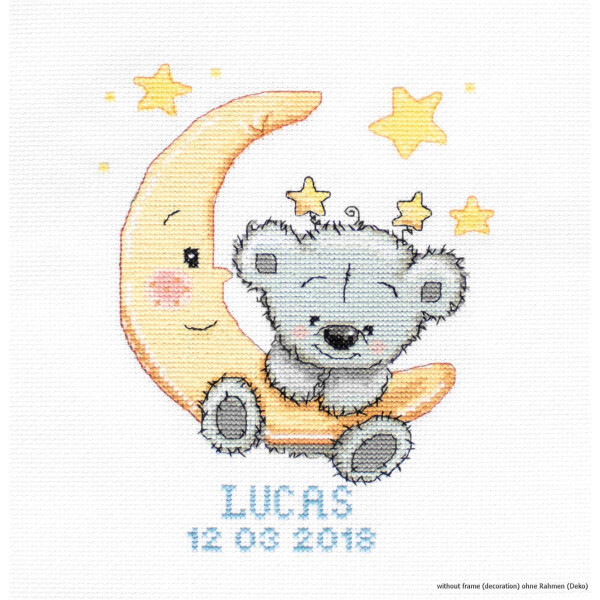 Luca-S set de point de croix "Lucas pour le garçon de naissance", motif de comptage, 13x16,5cm