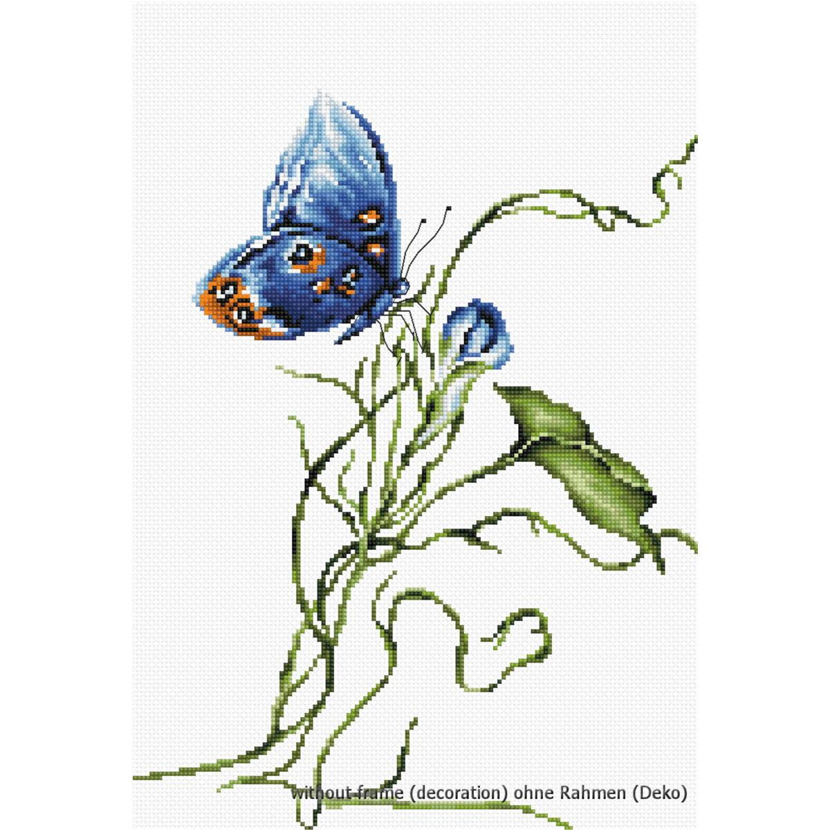 Een Luca-s borduurpakket met een helderblauwe vlinder met...