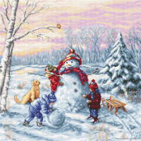 Luca-S counted Cross Stitch kit "Building a snowman", 32,5x32,5cm, DIY