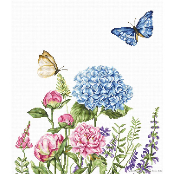 Luca-S Набор для вышивания крестом "Летние цветы и бабочки Aida", счетная схема, 26,5x31,5см