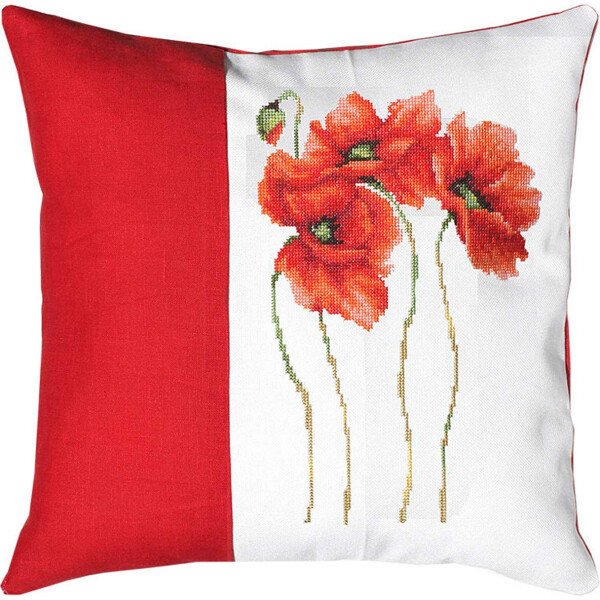 Luca-S counted Cross Stitch kit Pillow with pillow back "Scarlet poppy II", 40x40cm, DIY