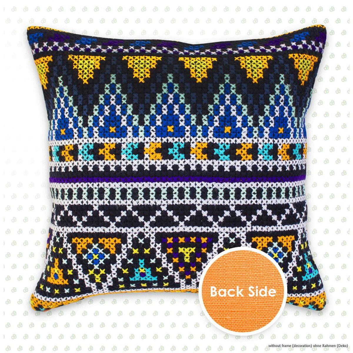 Square cushion with an intricate multicolored geometric...