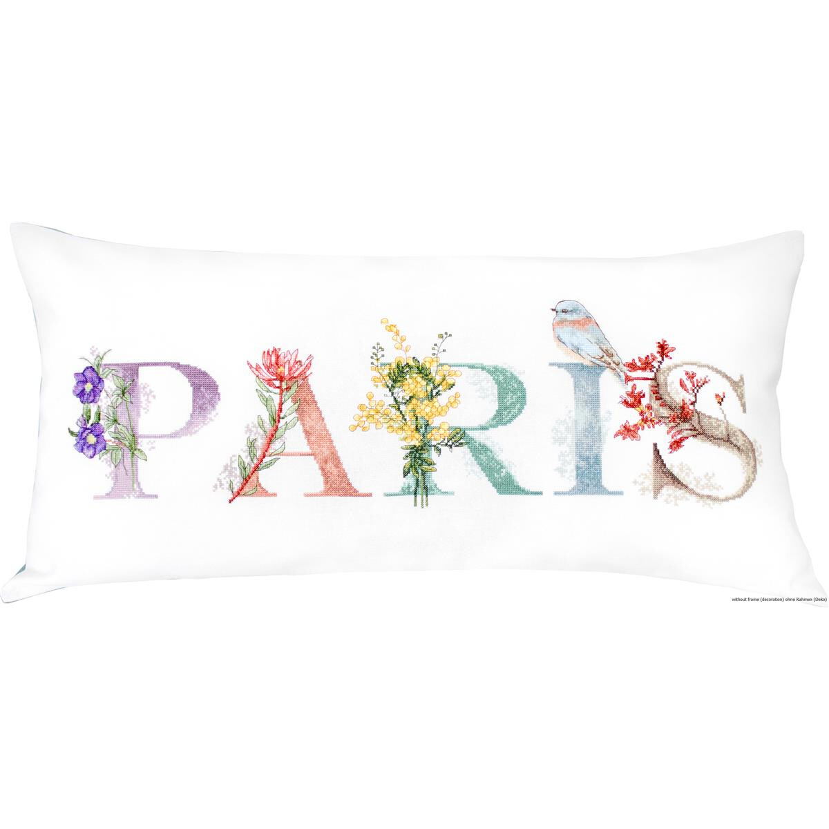 Het woord PARIJS staat in kleurrijke, gebloemde letters...