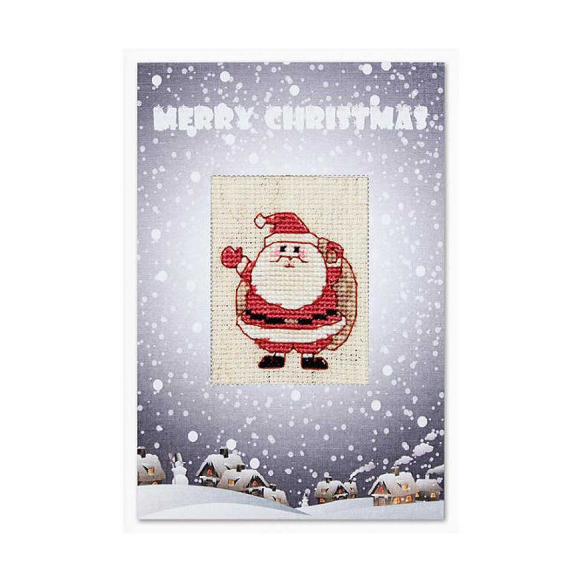A Christmas card shows a cross-stitch Santa Claus in the...