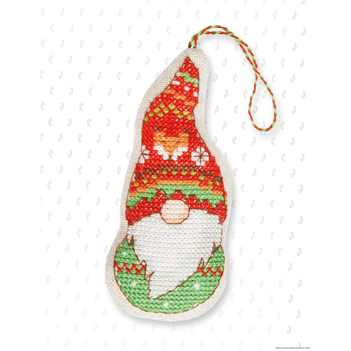 An embroidery pack in the shape of a gnome with a long...