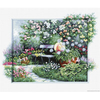 Juego de punto de cruz Luca-S "Flowering garden bench", patrón de conteo, 44,5x32,5cm