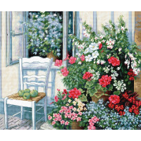 Luca-S counted Cross Stitch kit "Flowers at the window", 38x32cm, DIY