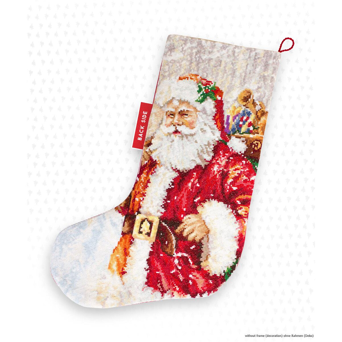 Un calcetín con motivos navideños presenta...