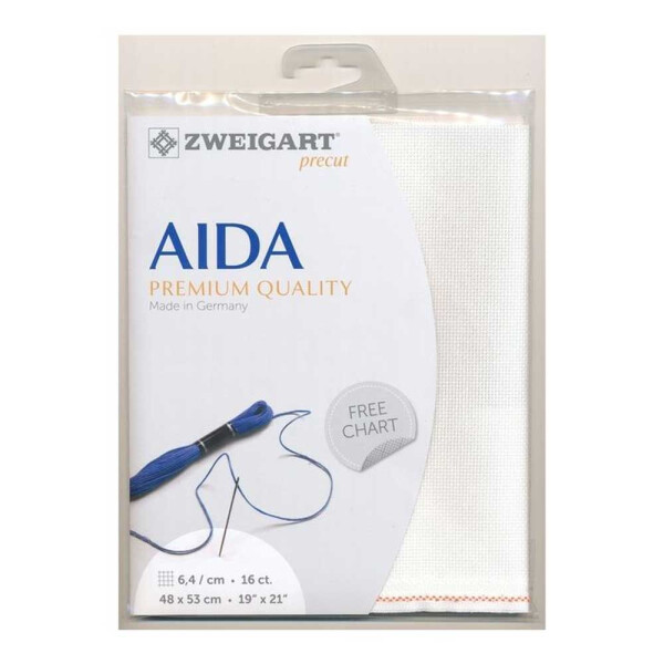 AIDA Zweigart Precute 16 ct. Aida 3251 color 101 milky white, fabric for cross stitch 48x53cm