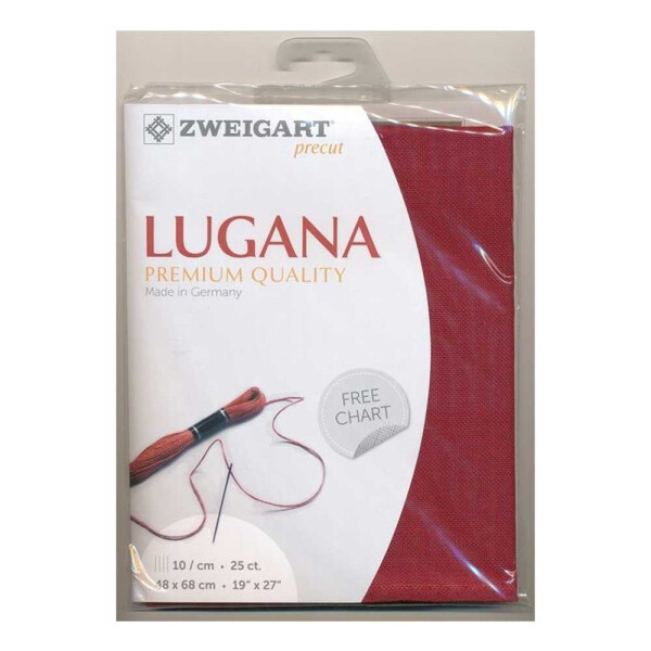 Tela de mostrador lugana Zweigart Precute 25 ct. 3835 color 906 rojo burdeos, 48x68 cm
