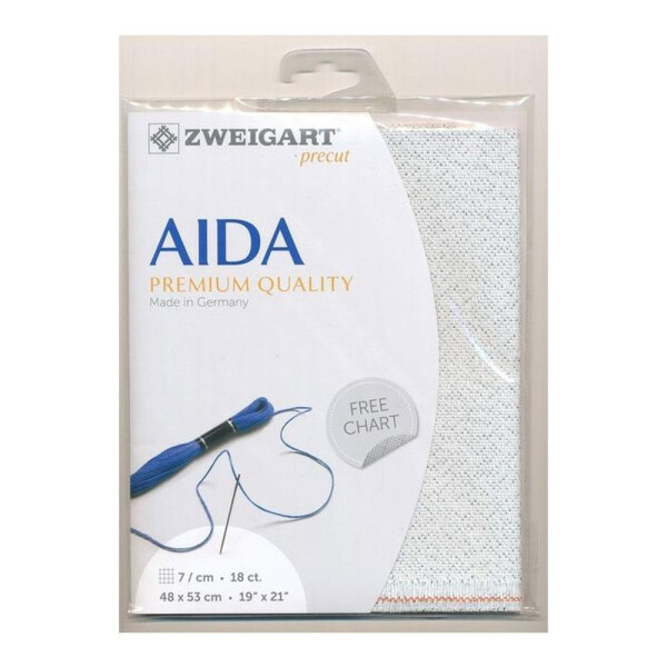 AIDA Zweigart Precute 18 ct. Fein-Aida 3793 Farbe 17 weiß silber lurex, Zählstoff für Kreuzstich 48x53cm