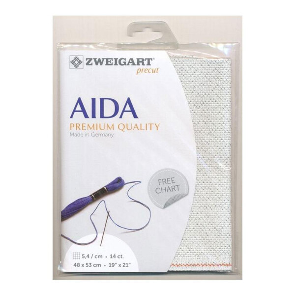 AIDA Zweigart Precute 14 ct. Stern-Aida 3706 Farbe 17 weiß silber lurex, Zählstoff für Kreuzstich 48x53cm