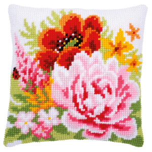 Vervaco cross stitch cushion flowers, embroidery pattern pre-drawn