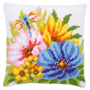 Vervaco Cross stitch cushion kit Colourful spring flowers, stamped, DIY