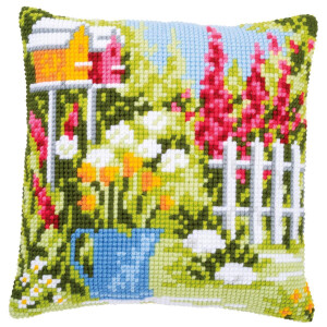 Vervaco Cross stitch cushion kit In my garden, stamped, DIY