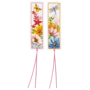 Vervaco Lesezeichen Stickpackung Blumen, 2er Set, Zählmuster
