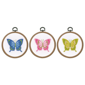 Vervaco Borduurpakket met borduurraam vlinder, set van 3,...