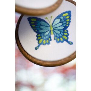 Vervaco Stickpackung mit Stickrahmen Schmetterling, 3er Set, Stickbild vorgezeichnet