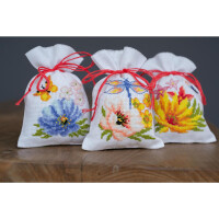 Vervaco Kruidenzak borduurpakket bloemen, set van 3, telpatroon
