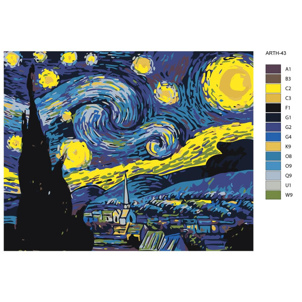 Schilderij volgens nummers "Nacht" naar Klimt schilderij, 40x50cm, arth-43