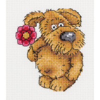 Klart counted cross stitch kit "Doggie with a Flower" 10x11cm, DIY