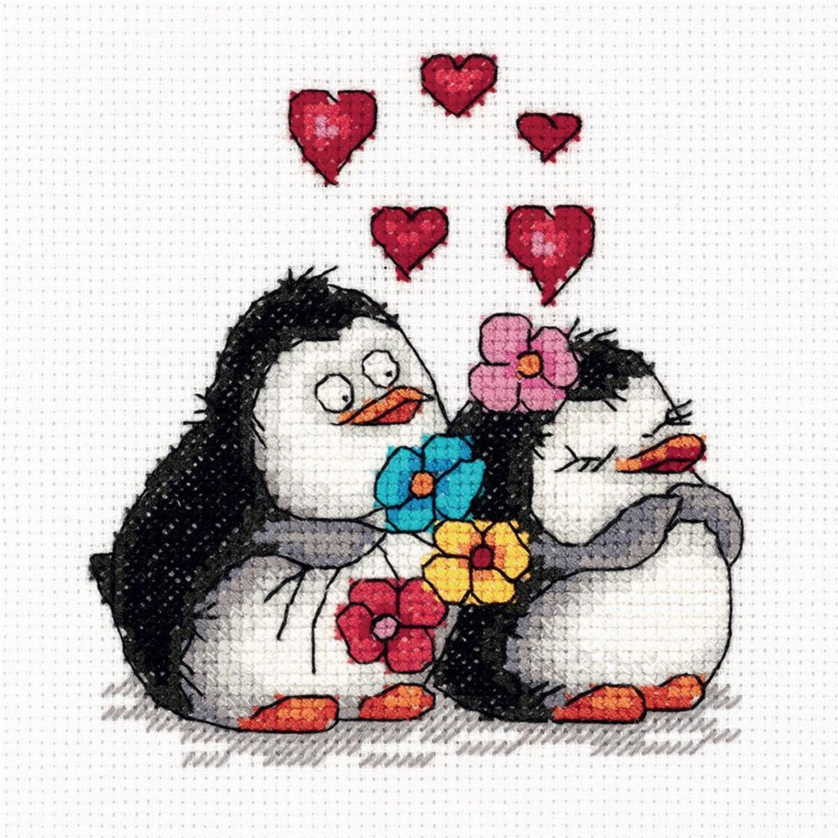 Klart Kreuzstichset "Verliebte Pinguine"...