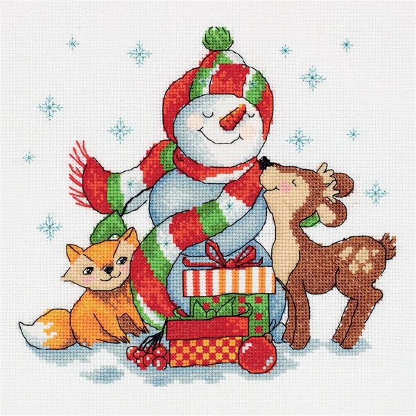 Набор для вышивания крестом "Снеговик с подарками" 21х20 см, счетная схема