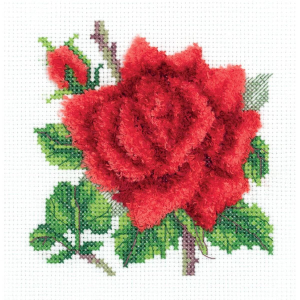 Klart Ensemble point de croix "Rose rouge" 12,5x12,5cm, motif de comptage