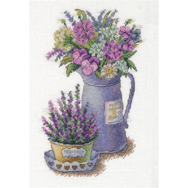 Panna kruissteek set "Provencebloemen" 17x25cm, telpatroon