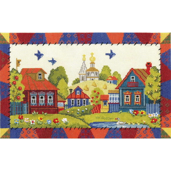 Panna kruissteek set "Village Luzhaykino " 37,5x23,5cm, telpatroon