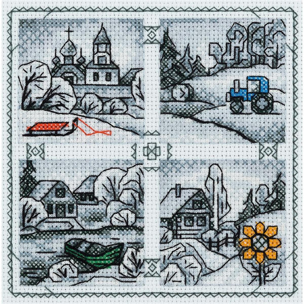 Panna counted cross stitch kit "Miniatures. Countryside" 10x10cm, DIY