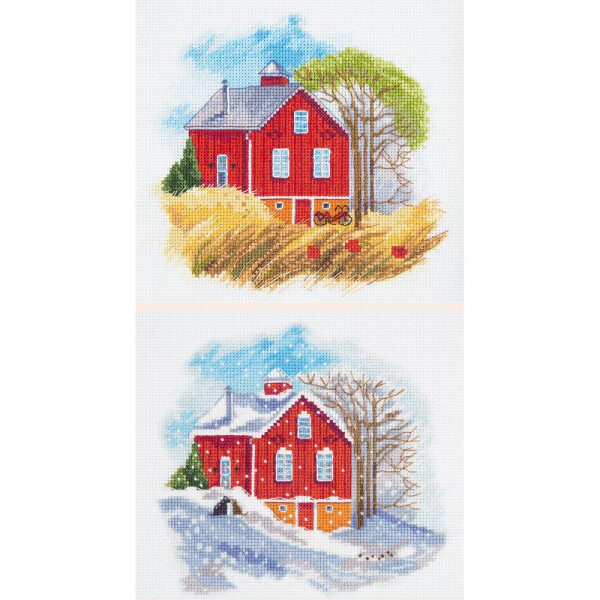Set di punti croce Panna "Seasons: Autunno, inverno" 39x18cm, schema di conteggio