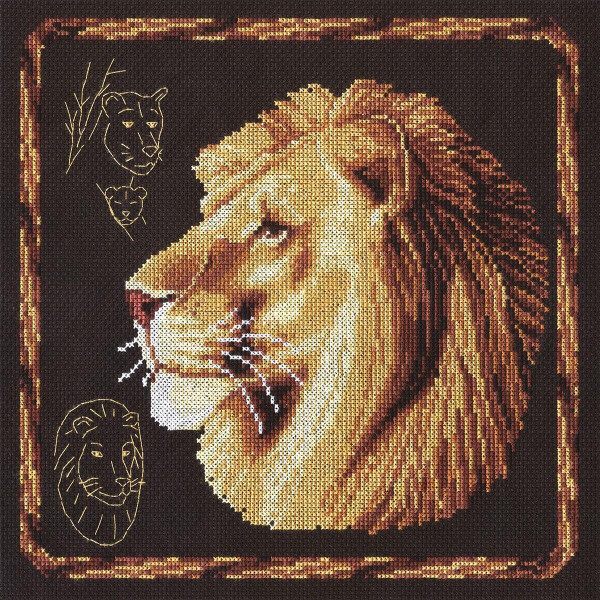 Set punto croce Panna "Lion" 24,5x23,5cm, motivo di conteggio
